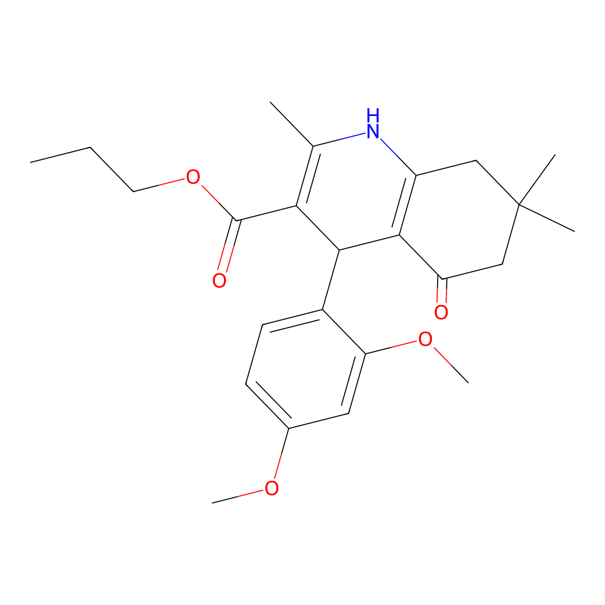 Propyl 4-(2,4-dimethoxyphenyl)-2,7,7-trimethyl-5-oxo-1,4,5,6,7,8-hexahydroquinoline-3-carboxylate molecular structure, CAS 299450-04-7