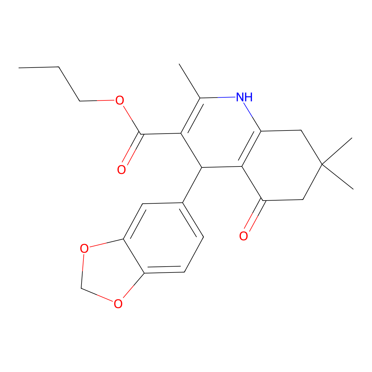 Propyl 4-(1,3-benzodioxol-5-yl)-2,7,7-trimethyl-5-oxo-1,4,5,6,7,8-hexahydro-3-quinolinecarboxylate molecular structure, CAS 299450-06-9