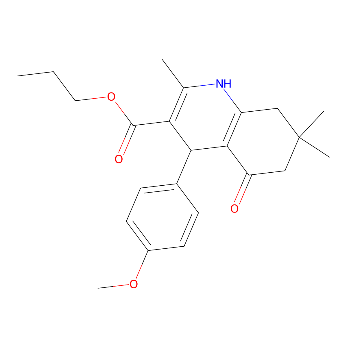 Propyl 4-(4-methoxyphenyl)-2,7,7-trimethyl-5-oxo-1,4,5,6,7,8-hexahydro-3-quinolinecarboxylate molecular structure, CAS 299450-09-2