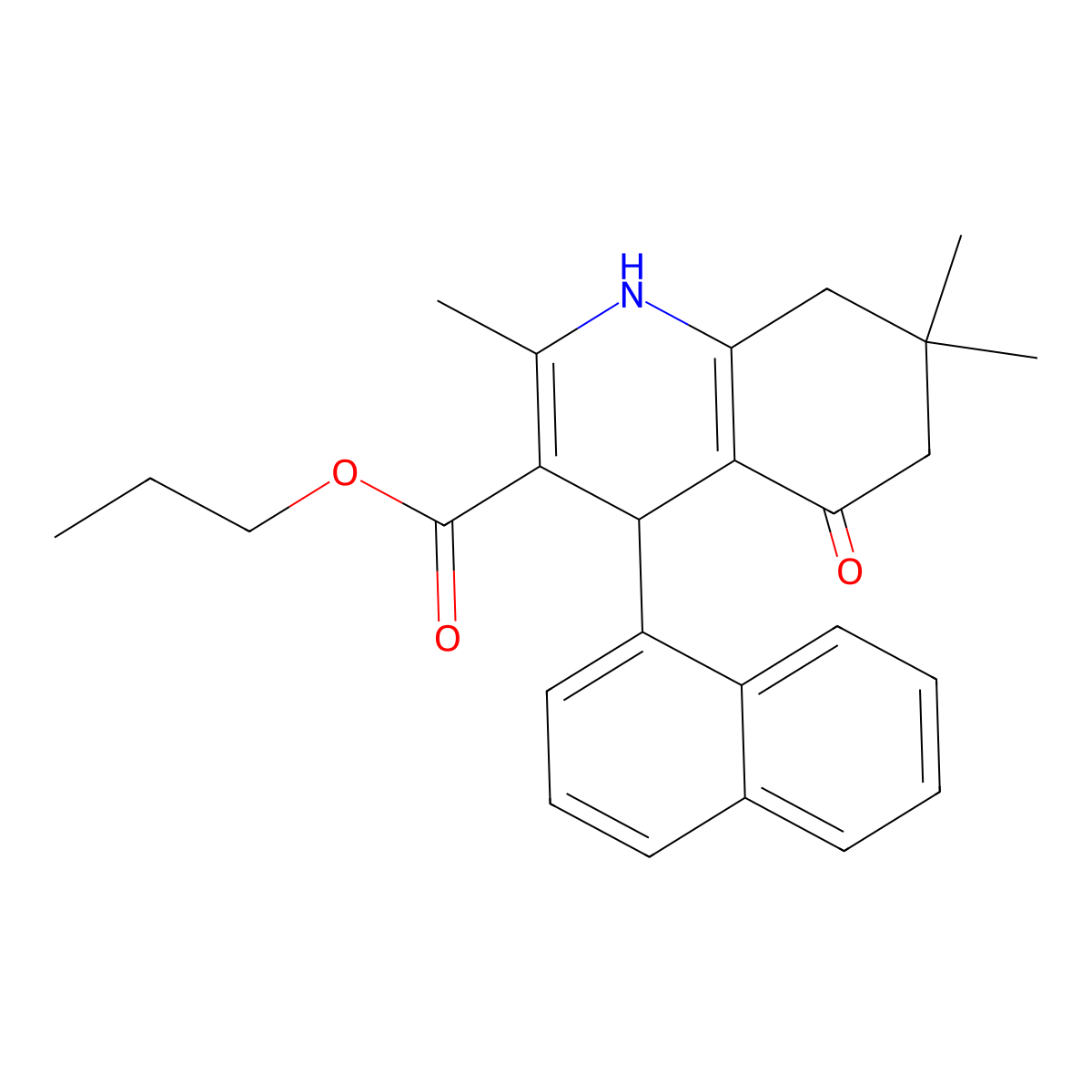 Propyl 2,7,7-trimethyl-4-(naphthalen-1-yl)-5-oxo-1,4,5,6,7,8-hexahydroquinoline-3-carboxylate molecular structure, CAS 299450-25-2