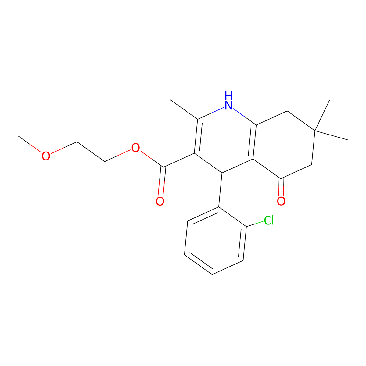 2-Methoxyethyl 4-(2-chlorophenyl)-2,7,7-trimethyl-5-oxo-1,4,5,6,7,8-hexahydroquinoline-3-carboxylate molecular structure, CAS 299450-41-2