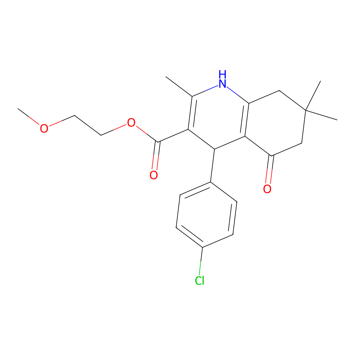 2-Methoxyethyl 4-(4-chlorophenyl)-2,7,7-trimethyl-5-oxo-1,4,5,6,7,8-hexahydroquinoline-3-carboxylate molecular structure, CAS 299450-42-3