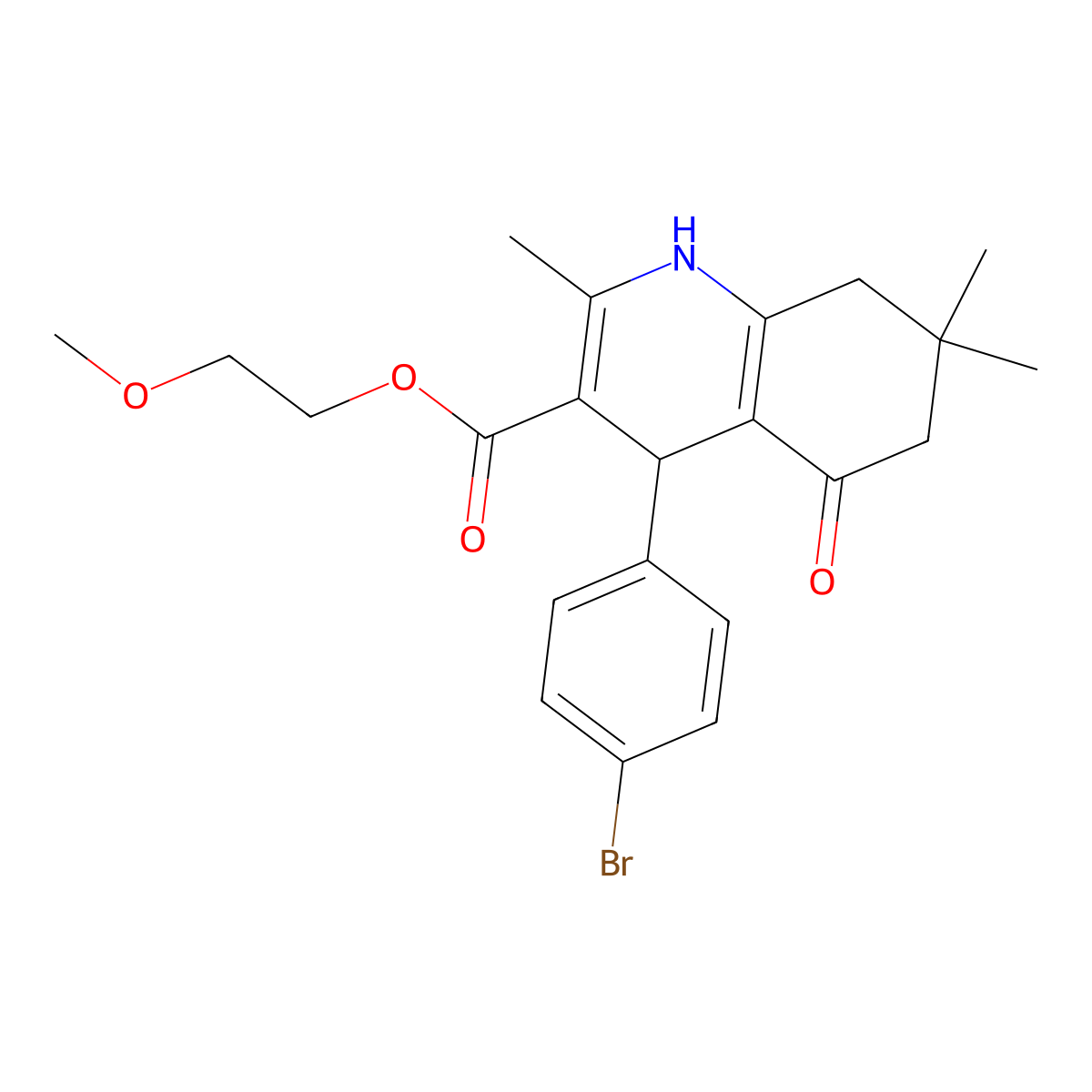 2-Methoxyethyl 4-(4-bromophenyl)-2,7,7-trimethyl-5-oxo-1,4,5,6,7,8-hexahydroquinoline-3-carboxylate molecular structure, CAS 299450-43-4