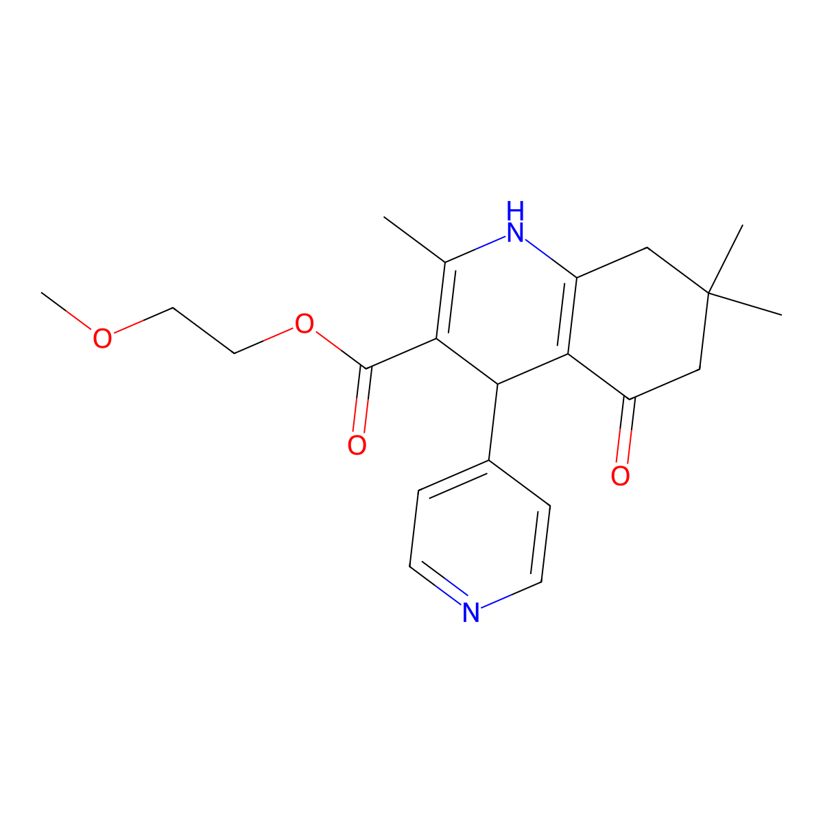2-Methoxyethyl 2,7,7-trimethyl-5-oxo-4-(pyridin-4-yl)-1,4,5,6,7,8-hexahydroquinoline-3-carboxylate molecular structure, CAS 299450-47-8