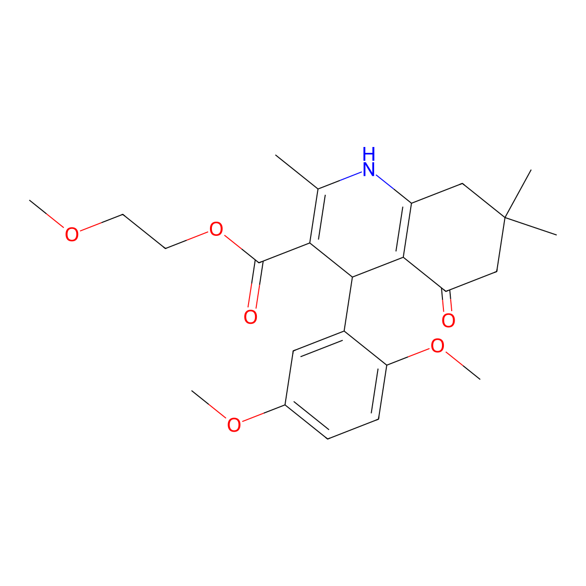 2-Methoxyethyl 4-(2,5-dimethoxyphenyl)-2,7,7-trimethyl-5-oxo-1,4,5,6,7,8-hexahydroquinoline-3-carboxylate molecular structure, CAS 299450-52-5