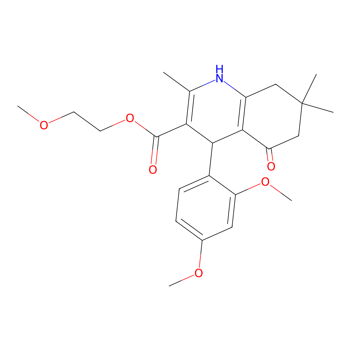 2-Methoxyethyl 4-(2,4-dimethoxyphenyl)-2,7,7-trimethyl-5-oxo-1,4,5,6,7,8-hexahydroquinoline-3-carboxylate molecular structure, CAS 299450-53-6
