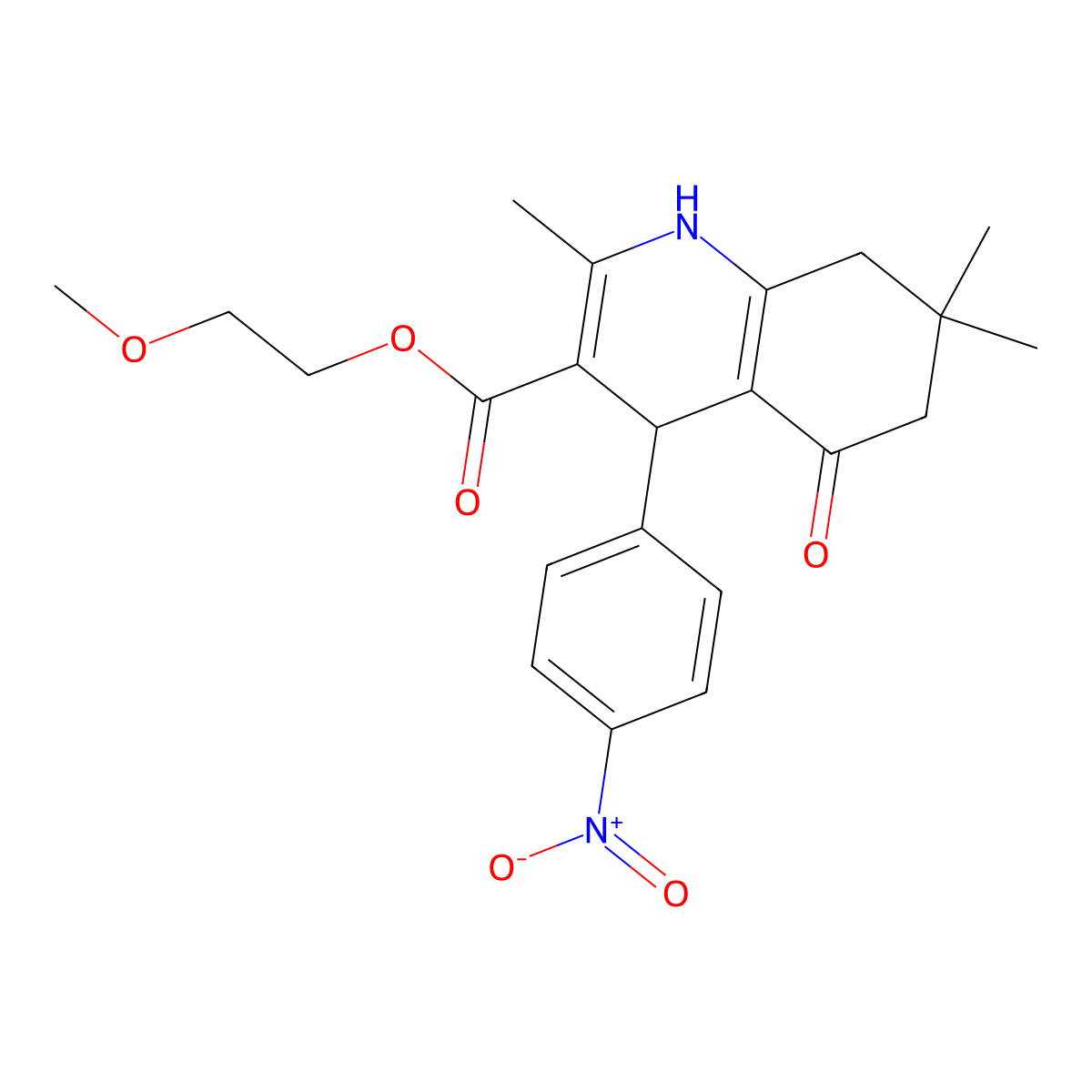 2-Methoxyethyl 2,7,7-trimethyl-4-(4-nitrophenyl)-5-oxo-1,4,5,6,7,8-hexahydroquinoline-3-carboxylate molecular structure, CAS 299450-59-2