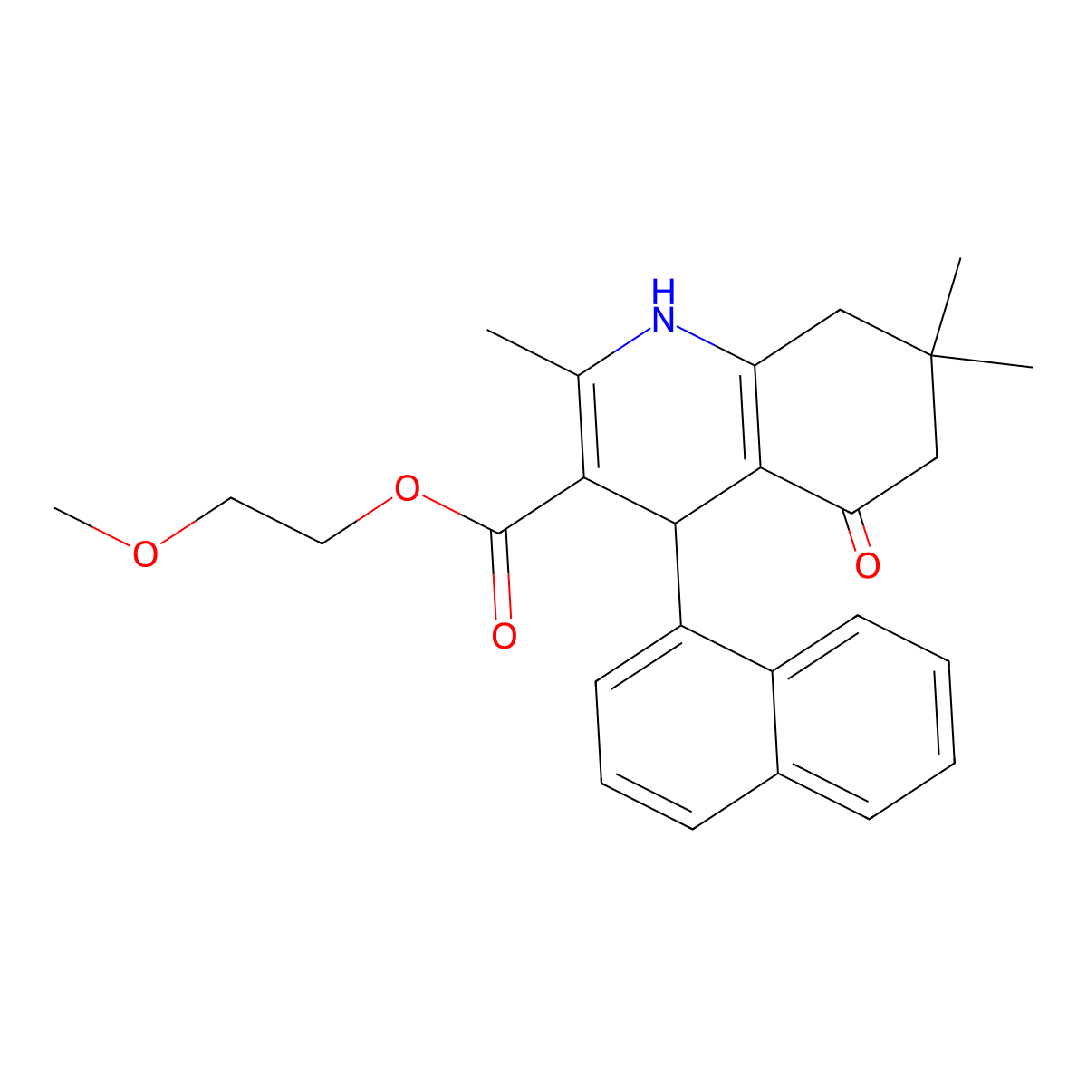 2-Methoxyethyl 2,7,7-trimethyl-4-(naphthalen-1-yl)-5-oxo-1,4,5,6,7,8-hexahydroquinoline-3-carboxylate molecular structure, CAS 299450-70-7