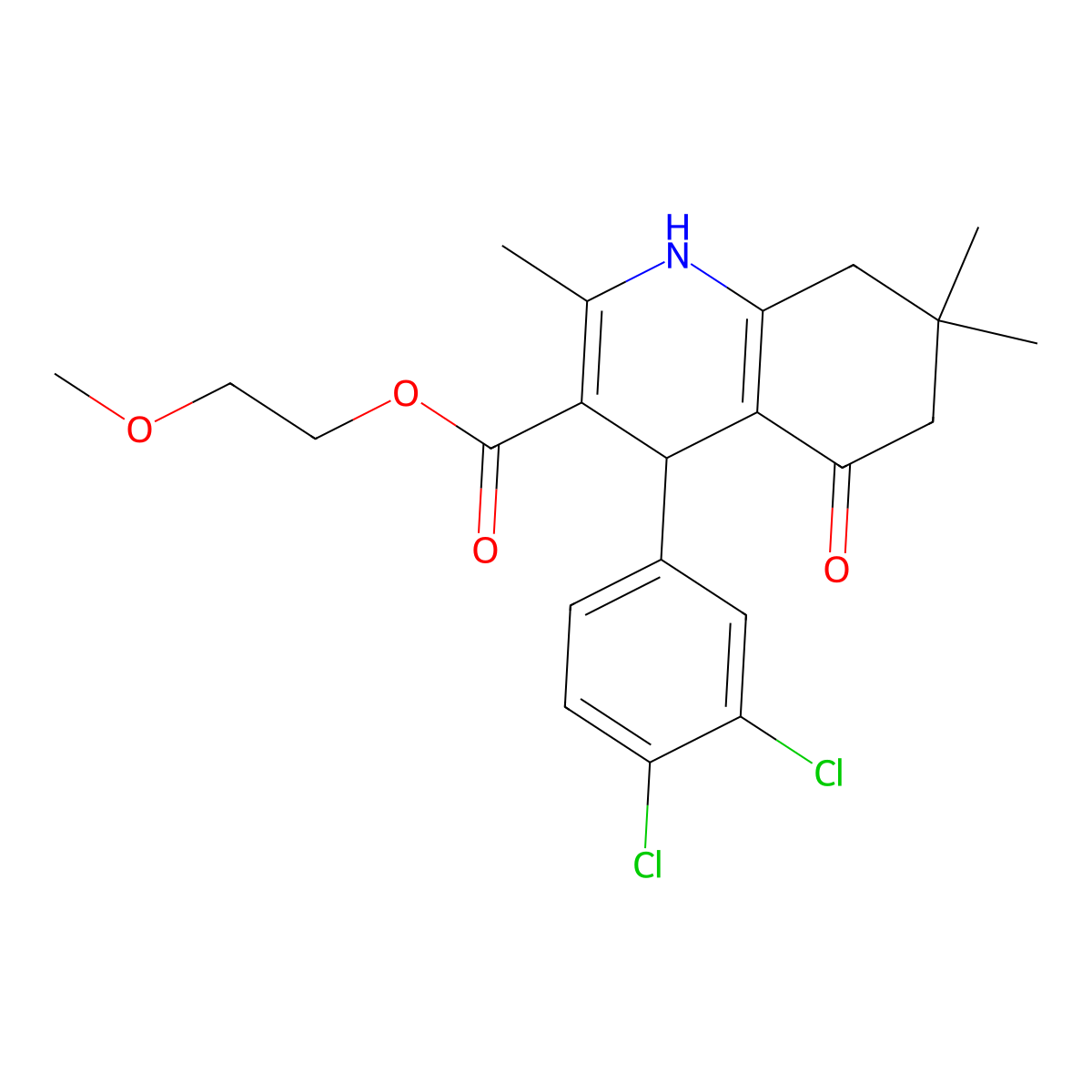 2-Methoxyethyl 4-(3,4-dichlorophenyl)-2,7,7-trimethyl-5-oxo-1,4,5,6,7,8-hexahydroquinoline-3-carboxylate molecular structure, CAS 299450-71-8