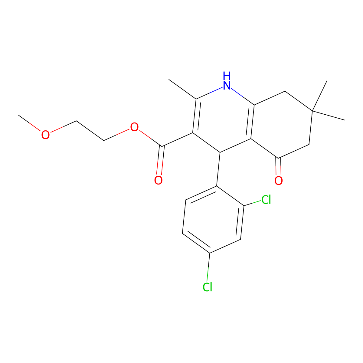 2-Methoxyethyl 4-(2,4-dichlorophenyl)-2,7,7-trimethyl-5-oxo-1,4,5,6,7,8-hexahydroquinoline-3-carboxylate molecular structure, CAS 299450-72-9