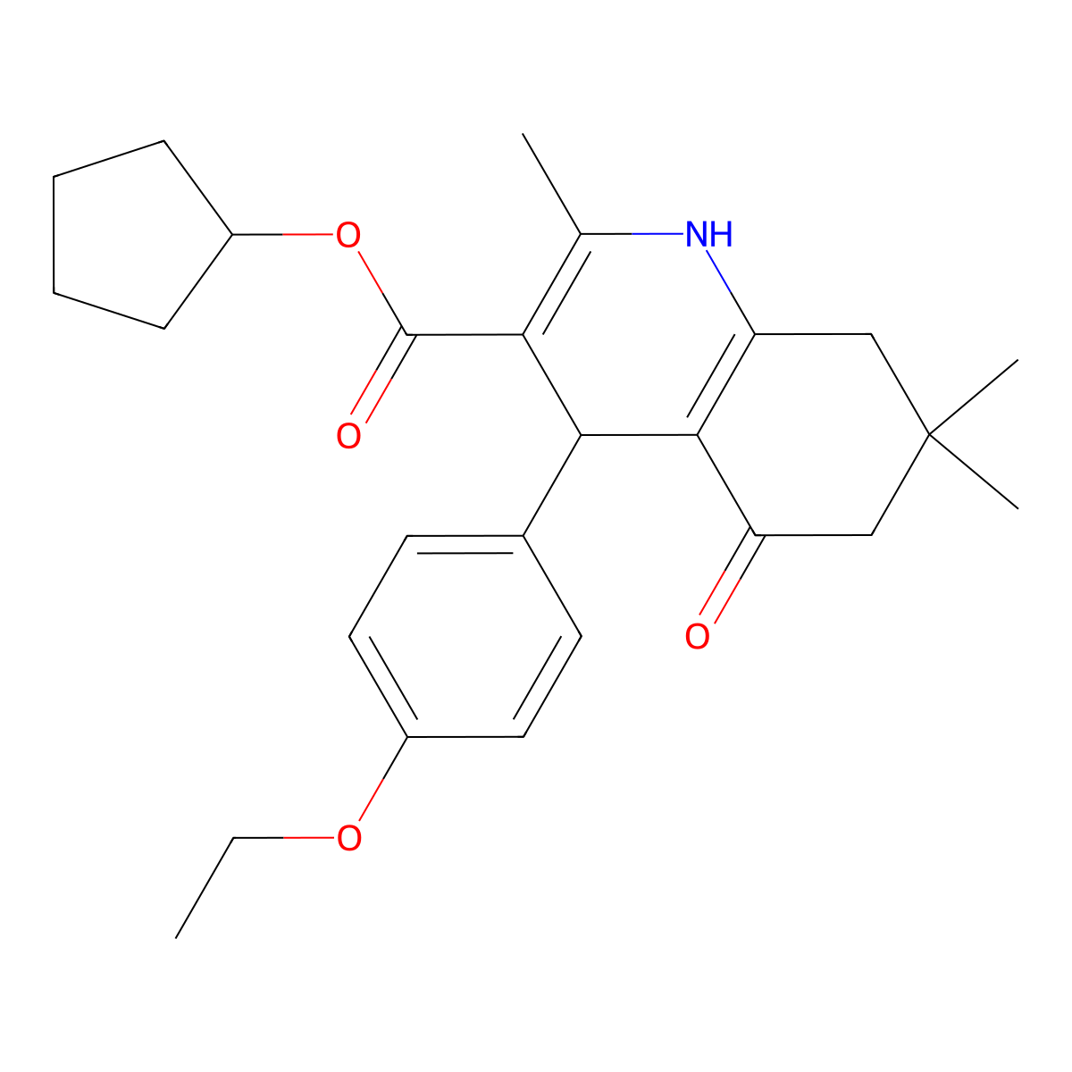 Cyclopentyl 4-(4-ethoxyphenyl)-2,7,7-trimethyl-5-oxo-1,4,5,6,7,8-hexahydroquinoline-3-carboxylate molecular structure, CAS 299450-82-1