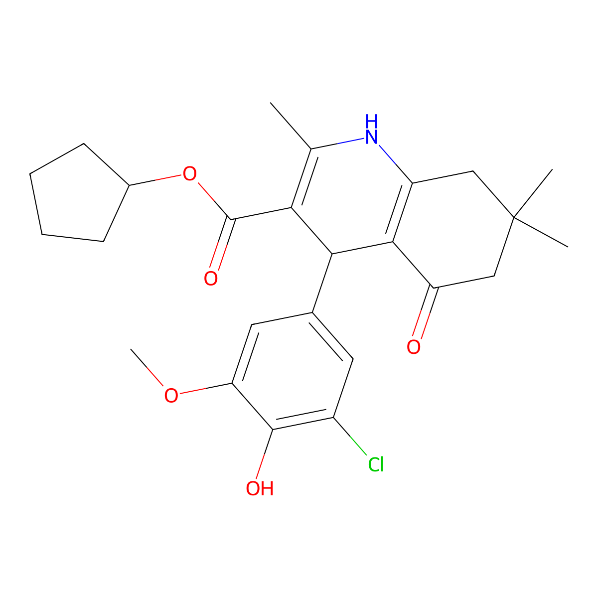 Cyclopentyl 4-(3-chloro-4-hydroxy-5-methoxyphenyl)-2,7,7-trimethyl-5-oxo-1,4,5,6,7,8-hexahydroquinoline-3-carboxylate molecular structure, CAS 299450-86-5