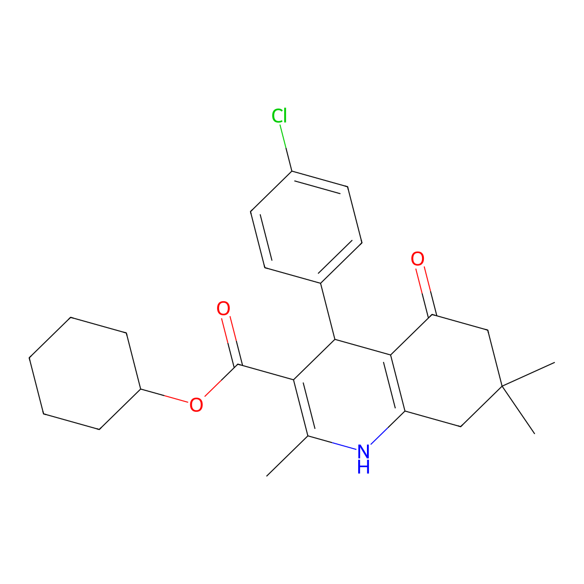 Cyclohexyl 4-(4-chlorophenyl)-2,7,7-trimethyl-5-oxo-1,4,5,6,7,8-hexahydroquinoline-3-carboxylate molecular structure, CAS 299450-95-6