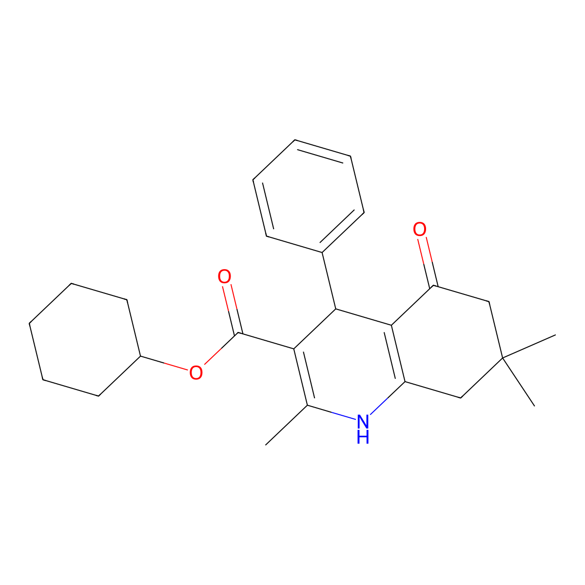 Cyclohexyl 2,7,7-trimethyl-5-oxo-4-phenyl-1,4,5,6,7,8-hexahydroquinoline-3-carboxylate molecular structure, CAS 299451-00-6