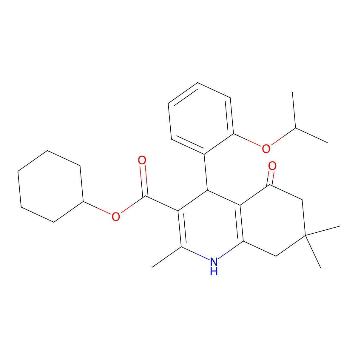 Cyclohexyl 4-(2-isopropoxyphenyl)-2,7,7-trimethyl-5-oxo-1,4,5,6,7,8-hexahydro-3-quinolinecarboxylate molecular structure, CAS 299451-05-1