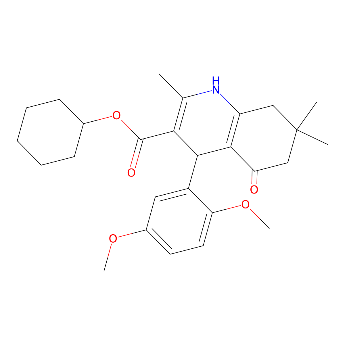 Cyclohexyl 4-(2,5-dimethoxyphenyl)-2,7,7-trimethyl-5-oxo-1,4,5,6,7,8-hexahydroquinoline-3-carboxylate molecular structure, CAS 299451-07-3