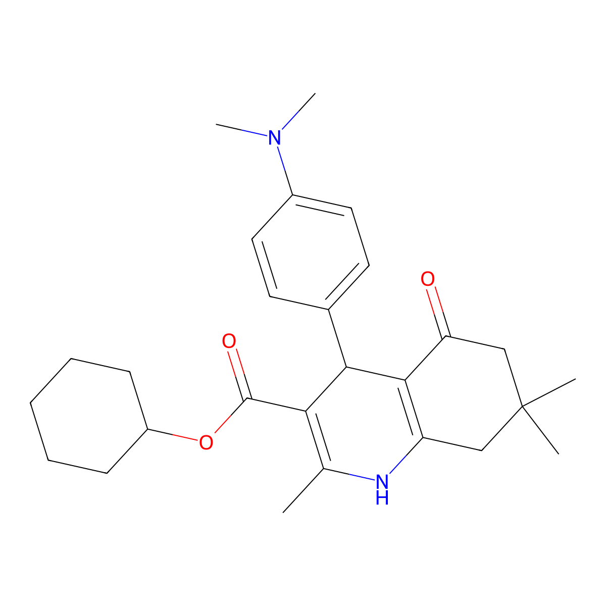 Cyclohexyl 4-[4-(dimethylamino)phenyl]-2,7,7-trimethyl-5-oxo-1,4,5,6,7,8-hexahydroquinoline-3-carboxylate molecular structure, CAS 299451-27-7