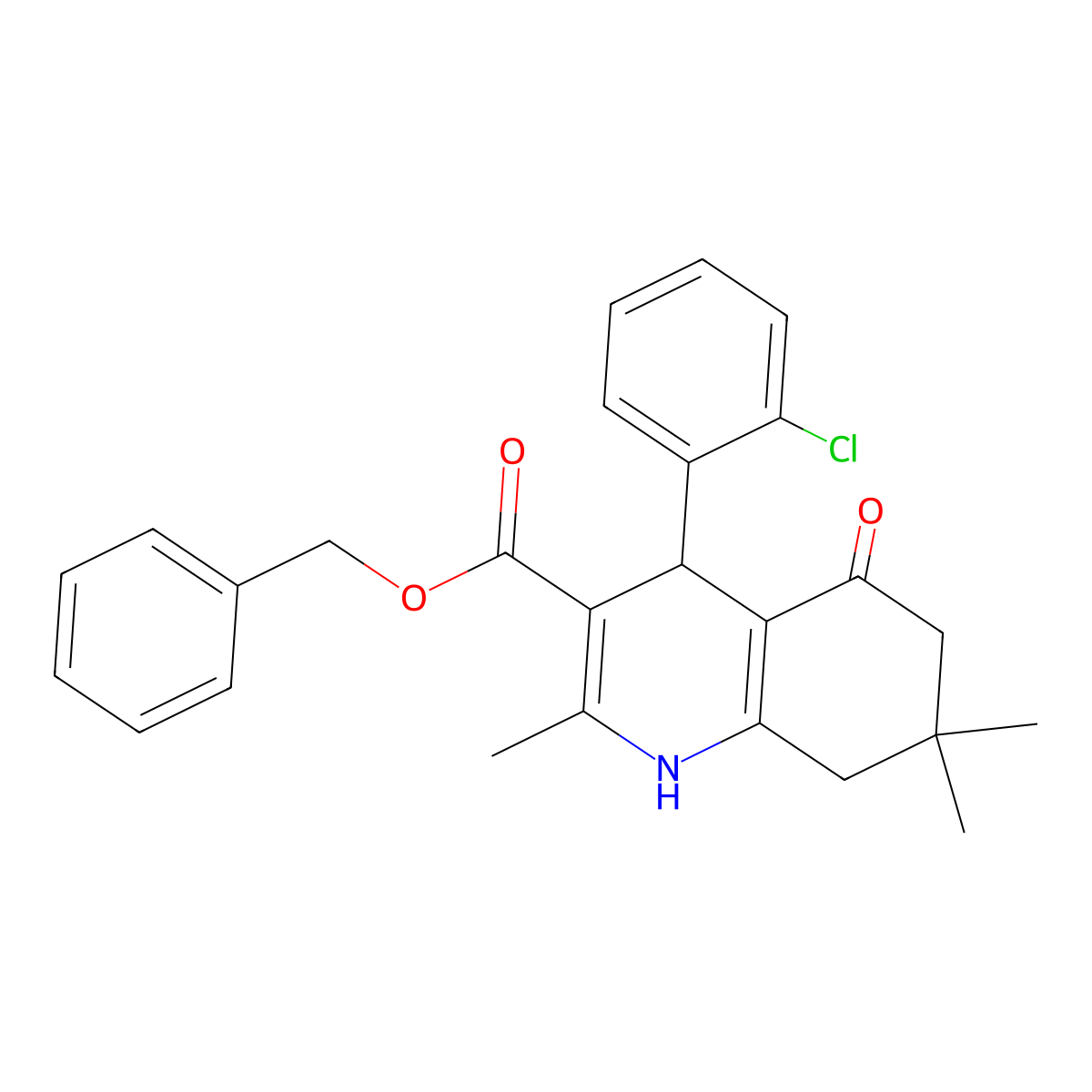 Benzyl 4-(2-chlorophenyl)-2,7,7-trimethyl-5-oxo-1,4,5,6,7,8-hexahydroquinoline-3-carboxylate molecular structure, CAS 299451-31-3