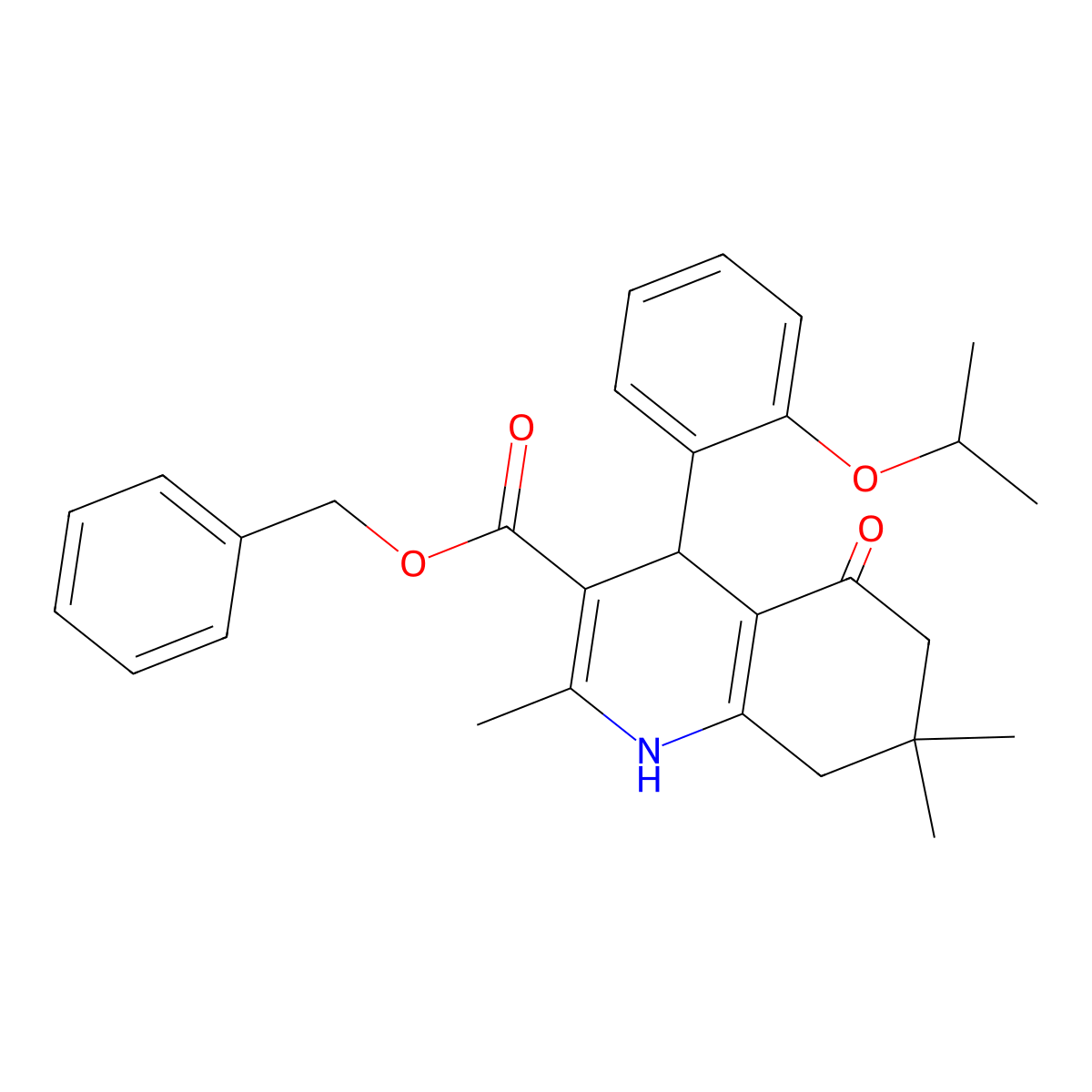 Phenylmethyl 2,7,7-trimethyl-4-{2-[(1-methylethyl)oxy]phenyl}-5-oxo-1,4,5,6,7,8-hexahydroquinoline-3-carboxylate molecular structure, CAS 299451-36-8