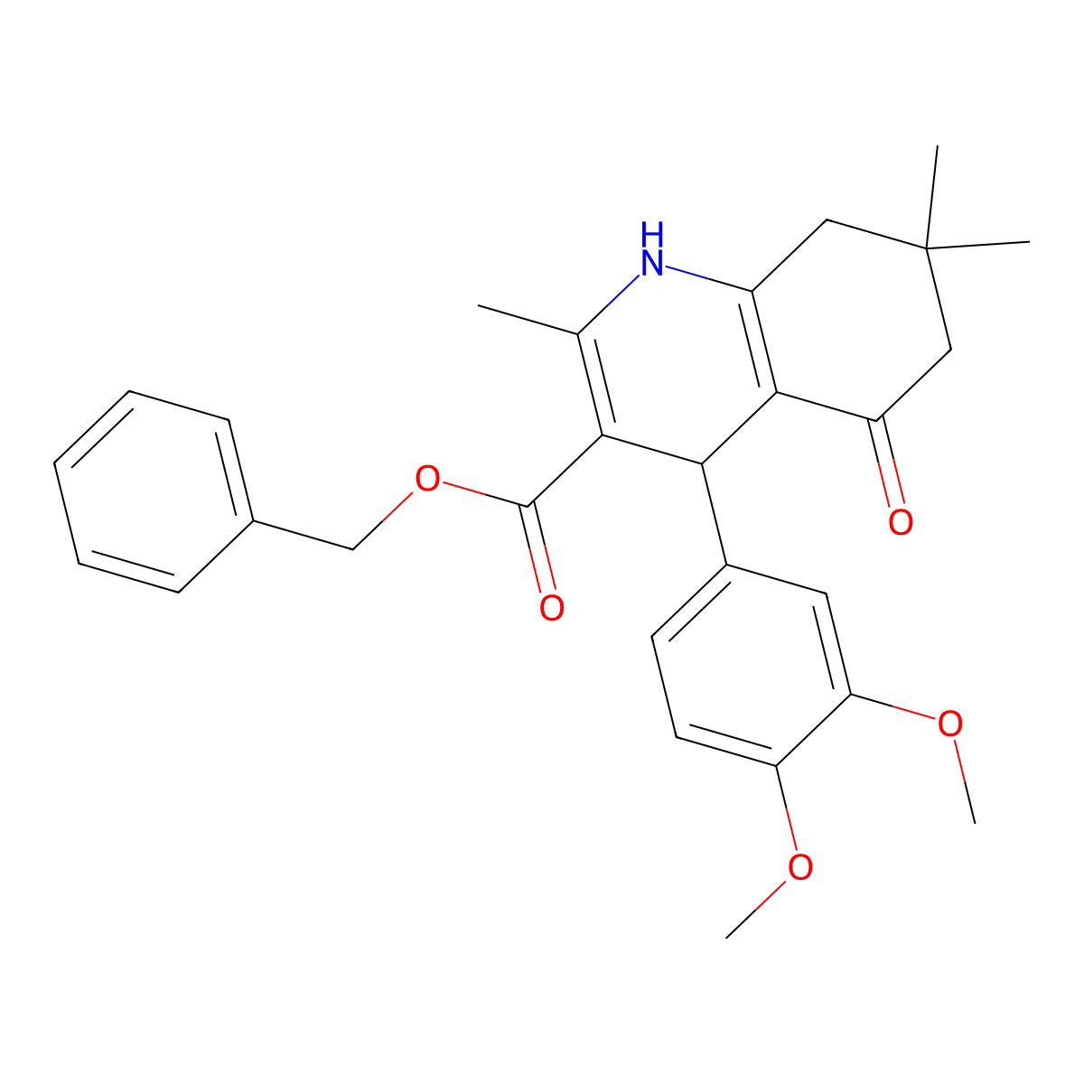 Benzyl 4-(3,4-dimethoxyphenyl)-2,7,7-trimethyl-5-oxo-1,4,5,6,7,8-hexahydro-3-quinolinecarboxylate molecular structure, CAS 299451-40-4