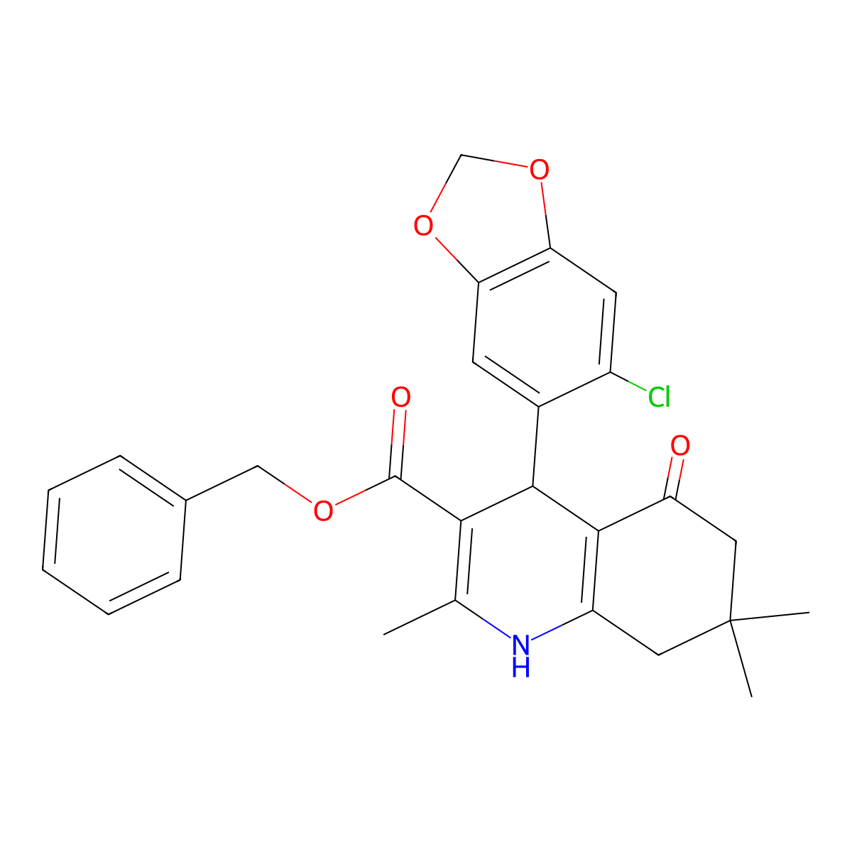 Benzyl 4-(6-chloro-1,3-benzodioxol-5-yl)-2,7,7-trimethyl-5-oxo-1,4,6,8-tetrahydroquinoline-3-carboxylate molecular structure, CAS 299451-43-7