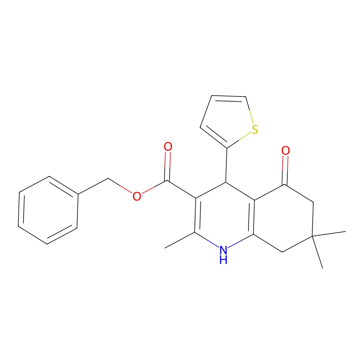 Benzyl 2,7,7-trimethyl-5-oxo-4-(thiophen-2-yl)-1,4,5,6,7,8-hexahydroquinoline-3-carboxylate molecular structure, CAS 299451-51-7
