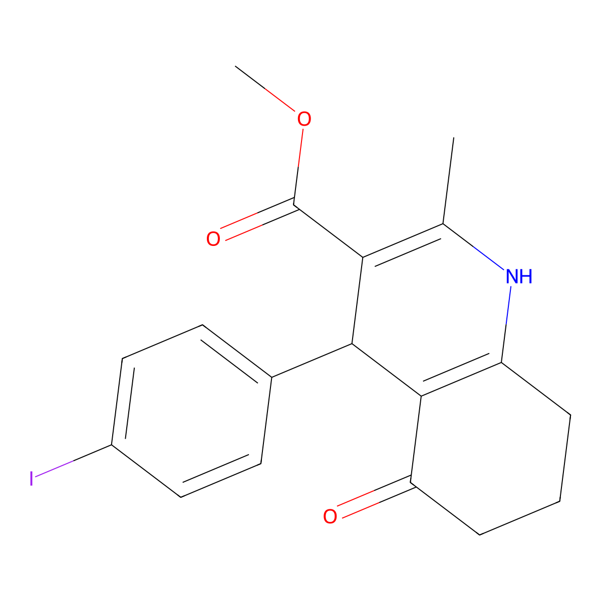 Methyl 4-(4-iodophenyl)-2-methyl-5-oxo-1,4,5,6,7,8-hexahydroquinoline-3-carboxylate molecular structure, CAS 299451-60-8