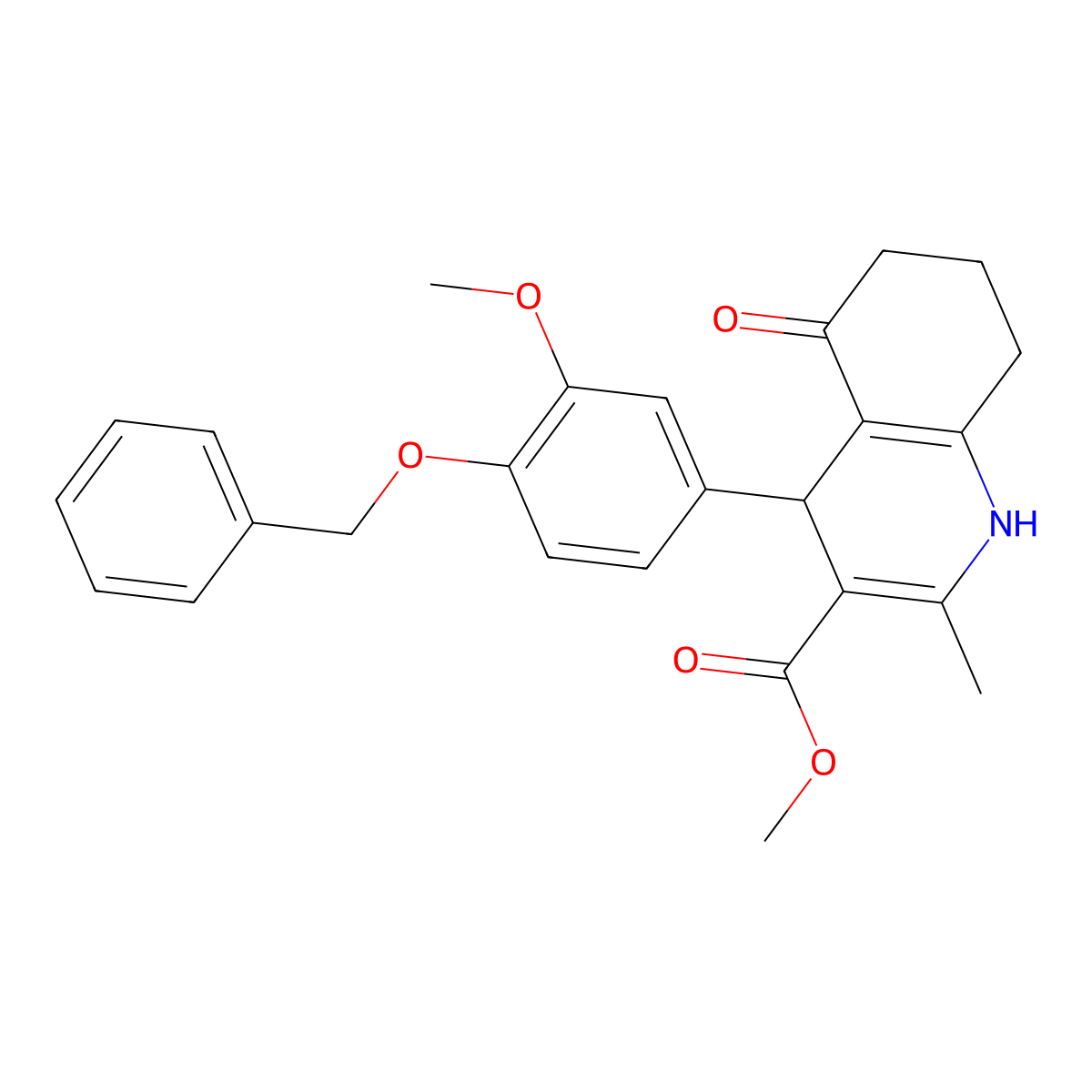 methyl 4-(3-methoxy-4-phenylmethoxyphenyl)-2-methyl-5-oxo-4,6,7,8-tetrahydro-1H-quinoline-3-carboxylate molecular structure, CAS 299451-69-7