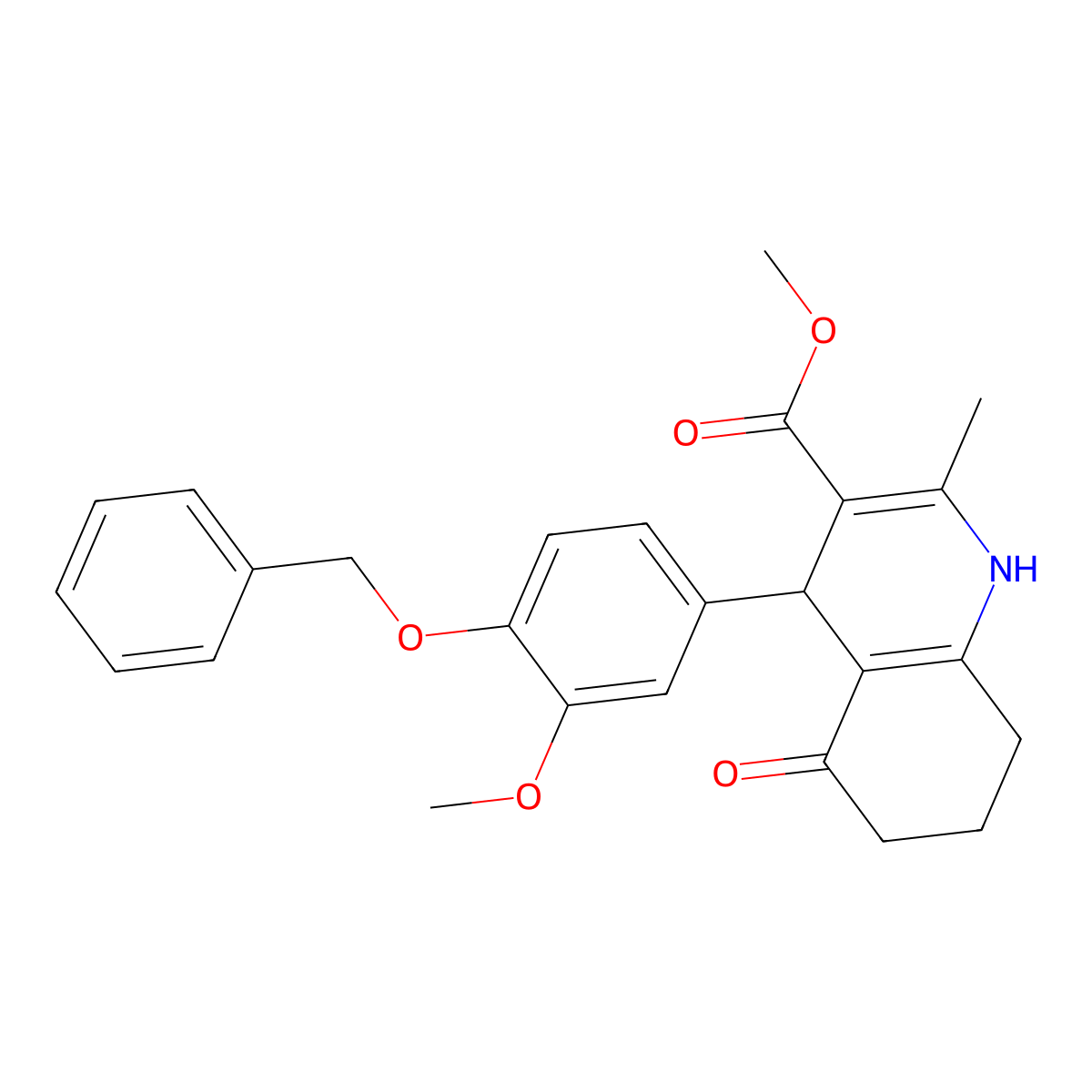 methyl 4-(3-methoxy-4-phenylmethoxyphenyl)-2-methyl-5-oxo-4,6,7,8-tetrahydro-1H-quinoline-3-carboxylate molecular structure, CAS 299451-69-7