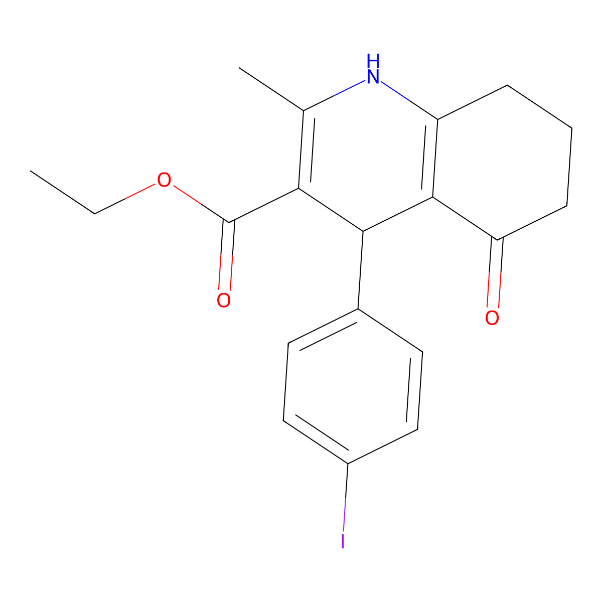 Ethyl 4-(4-iodophenyl)-2-methyl-5-oxo-1,4,5,6,7,8-hexahydroquinoline-3-carboxylate molecular structure, CAS 299451-72-2