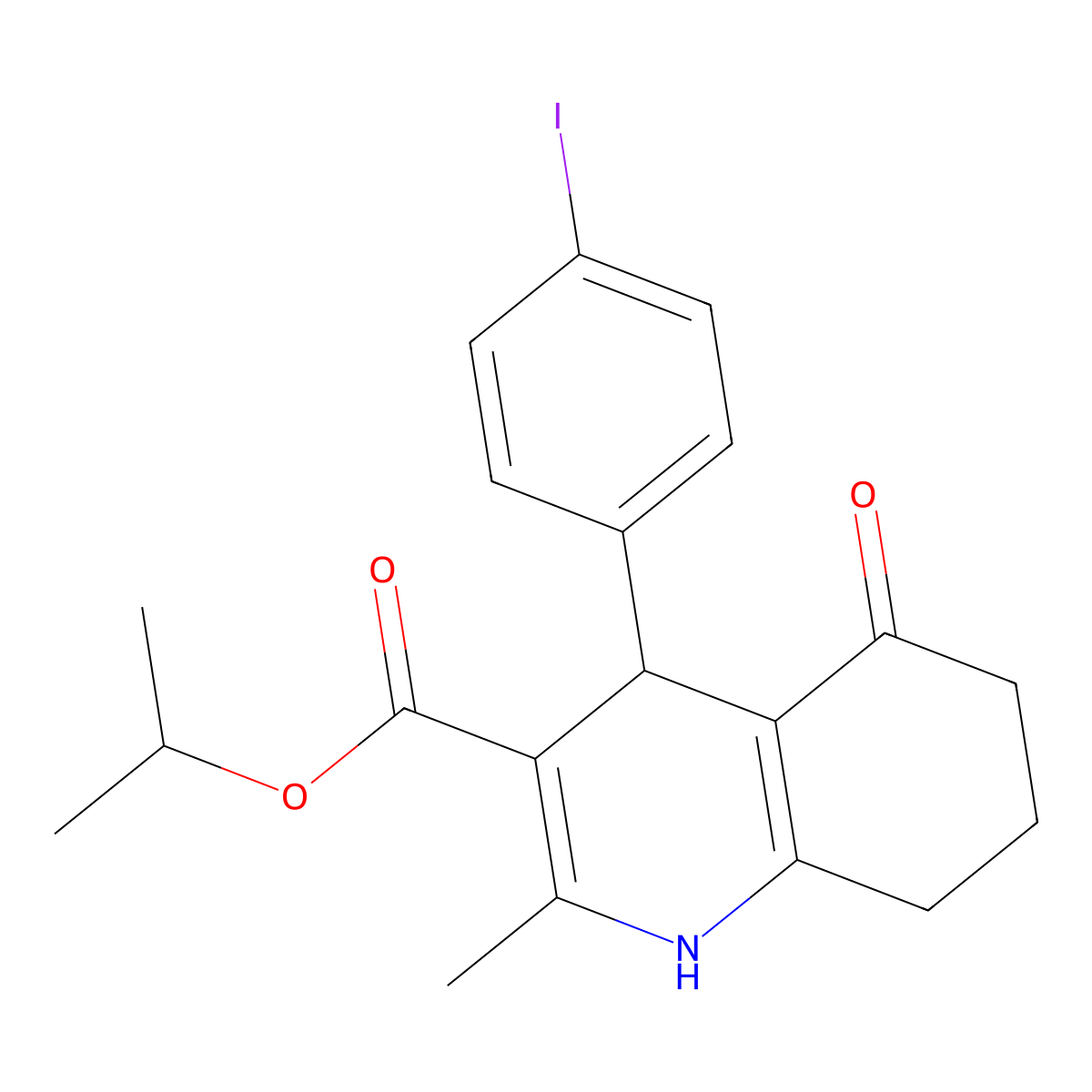 1-Methylethyl 4-(4-iodophenyl)-2-methyl-5-oxo-1,4,5,6,7,8-hexahydroquinoline-3-carboxylate molecular structure, CAS 299451-83-5
