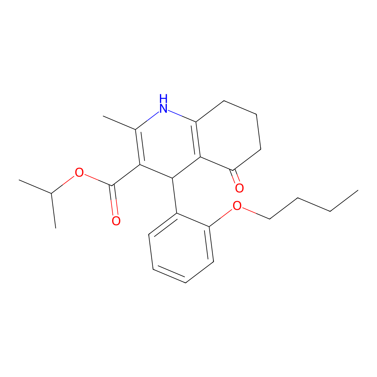 Isopropyl 4-(2-butoxyphenyl)-2-methyl-5-oxo-1,4,5,6,7,8-hexahydro-3-quinolinecarboxylate molecular structure, CAS 299451-84-6