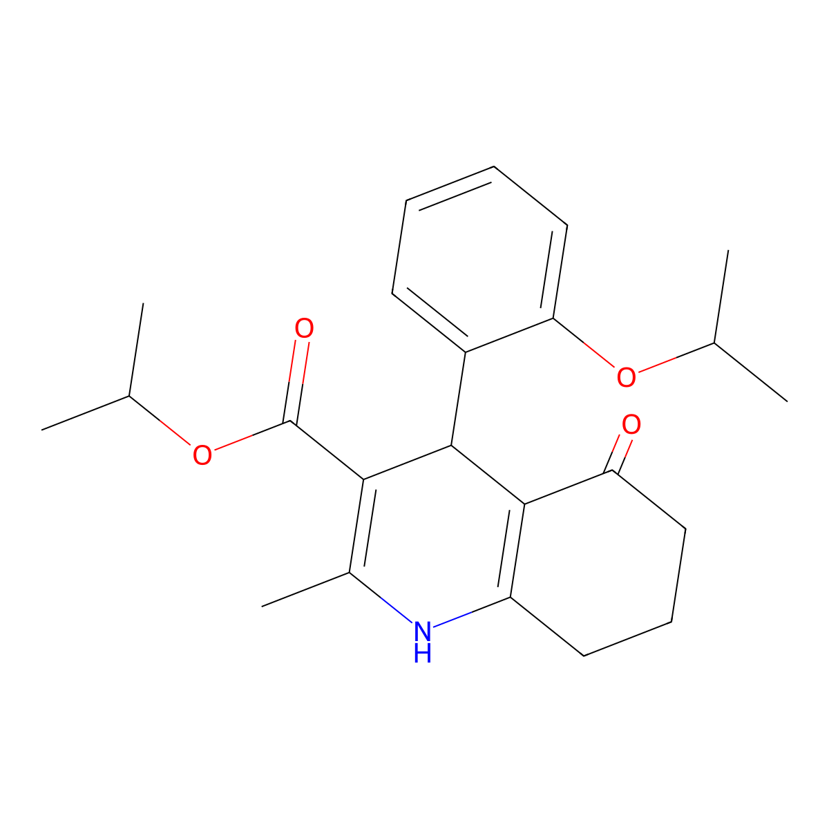 1-Methylethyl 2-methyl-4-{2-[(1-methylethyl)oxy]phenyl}-5-oxo-1,4,5,6,7,8-hexahydroquinoline-3-carboxylate molecular structure, CAS 299451-85-7