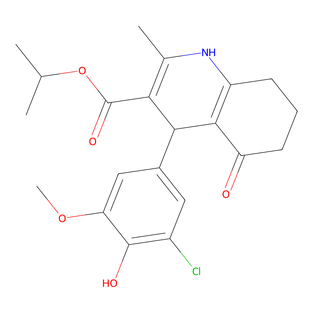 Propan-2-yl 4-(3-chloro-4-hydroxy-5-methoxyphenyl)-2-methyl-5-oxo-1,4,5,6,7,8-hexahydroquinoline-3-carboxylate molecular structure, CAS 299451-89-1