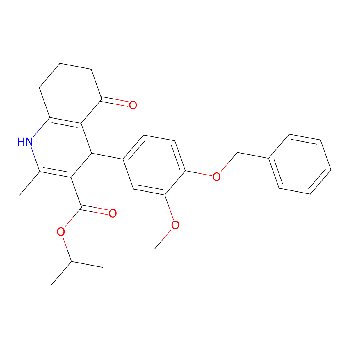 1-Methylethyl 2-methyl-4-{3-(methyloxy)-4-[(phenylmethyl)oxy]phenyl}-5-oxo-1,4,5,6,7,8-hexahydroquinoline-3-carboxylate molecular structure, CAS 299451-92-6