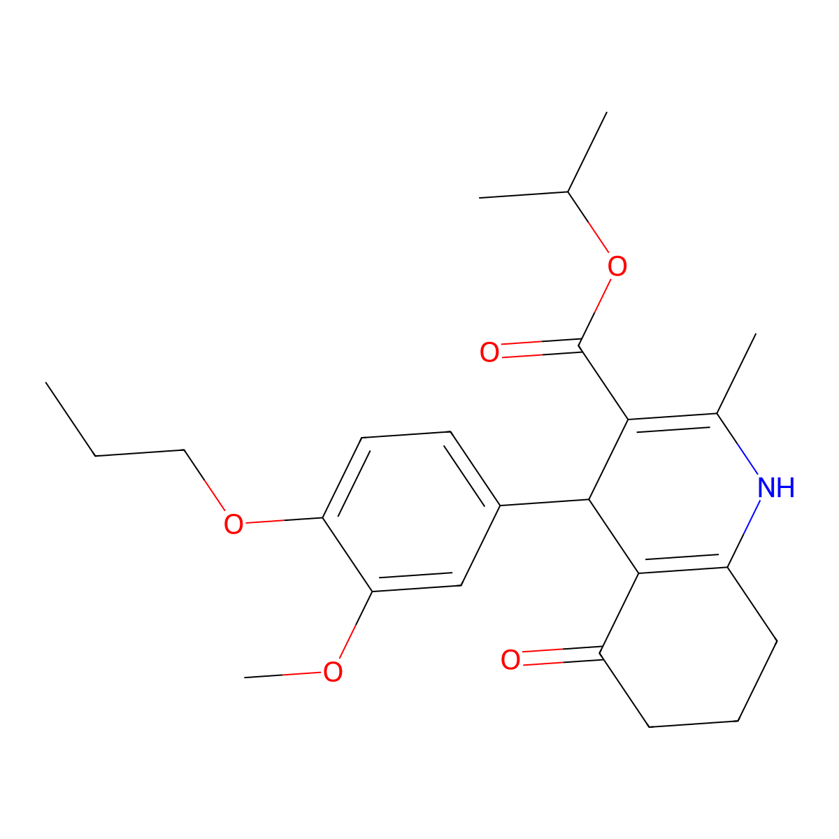 Isopropyl 4-(3-methoxy-4-propoxyphenyl)-2-methyl-5-oxo-1,4,5,6,7,8-hexahydro-3-quinolinecarboxylate molecular structure, CAS 299451-94-8