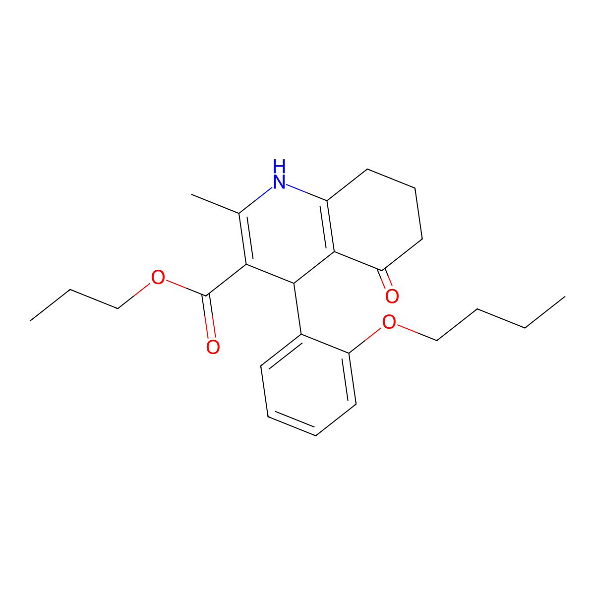 Propyl 4-(2-butoxyphenyl)-2-methyl-5-oxo-1,4,5,6,7,8-hexahydroquinoline-3-carboxylate molecular structure, CAS 299452-05-4