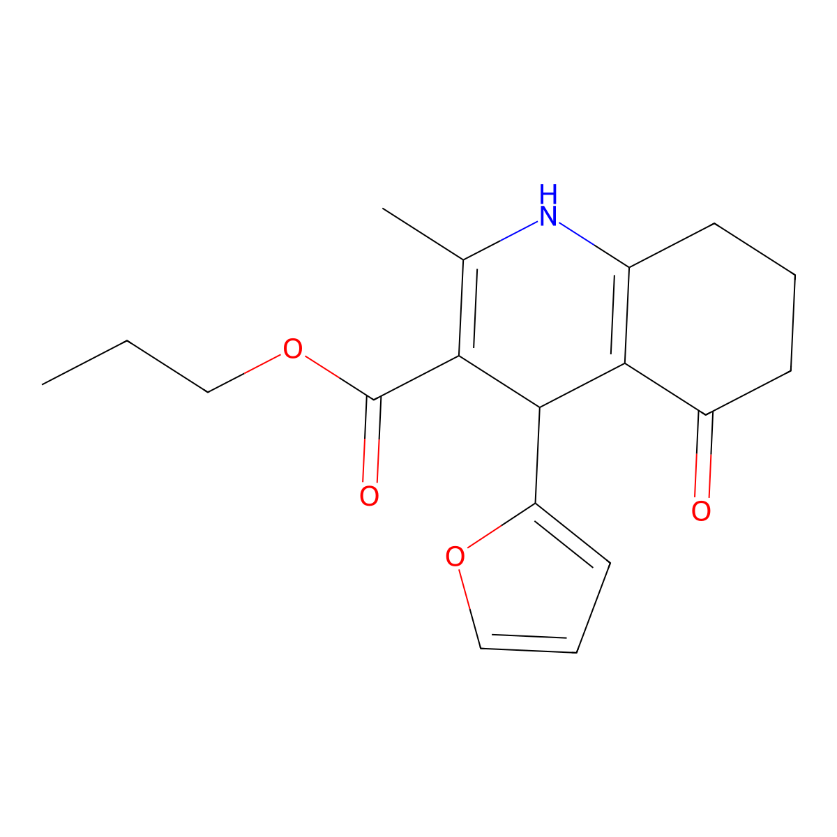 Propyl 4-(2-furyl)-2-methyl-5-oxo-1,4,5,6,7,8-hexahydro-3-quinolinecarboxylate molecular structure, CAS 299452-14-5
