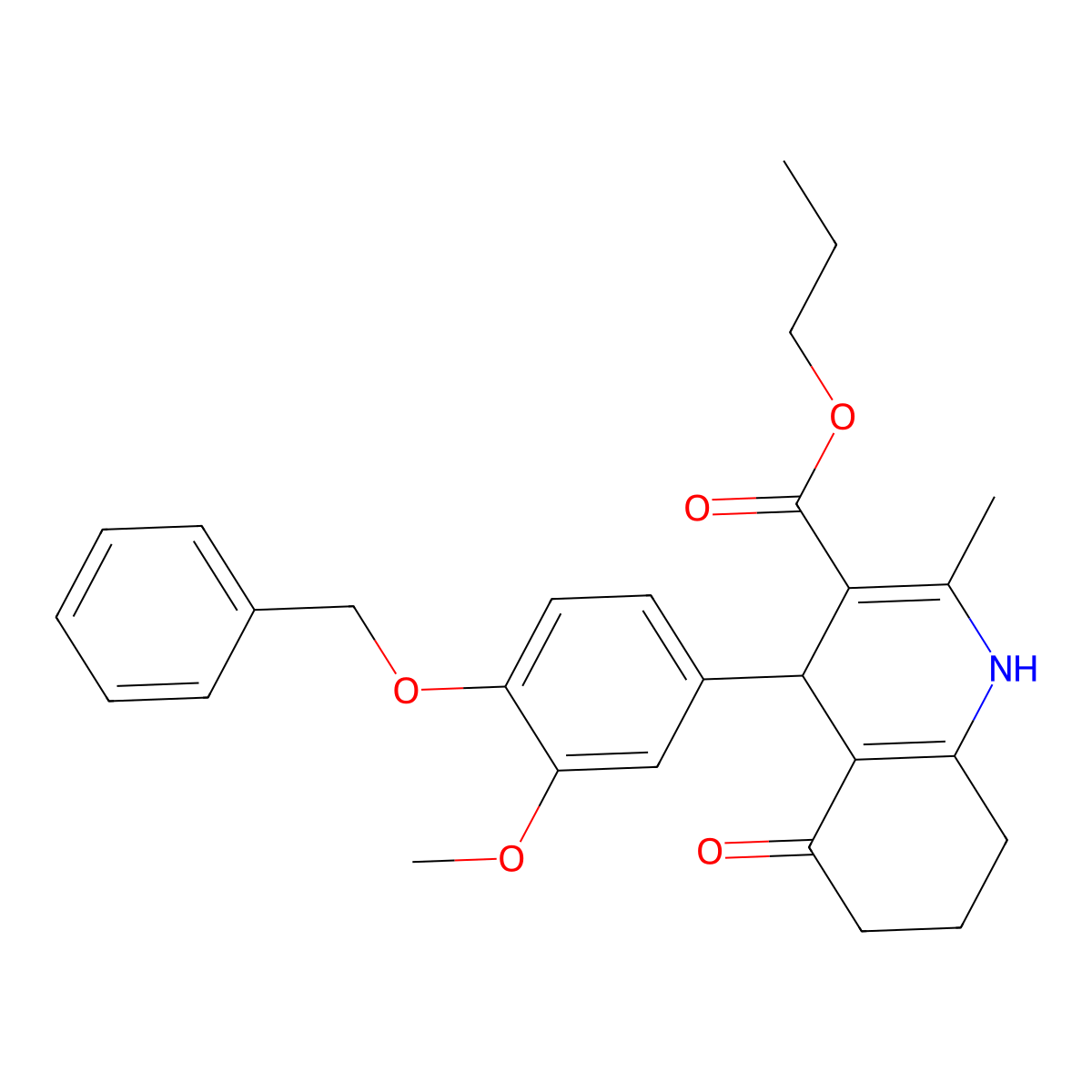Propyl 4-[4-(benzyloxy)-3-methoxyphenyl]-2-methyl-5-oxo-1,4,5,6,7,8-hexahydroquinoline-3-carboxylate molecular structure, CAS 299452-16-7