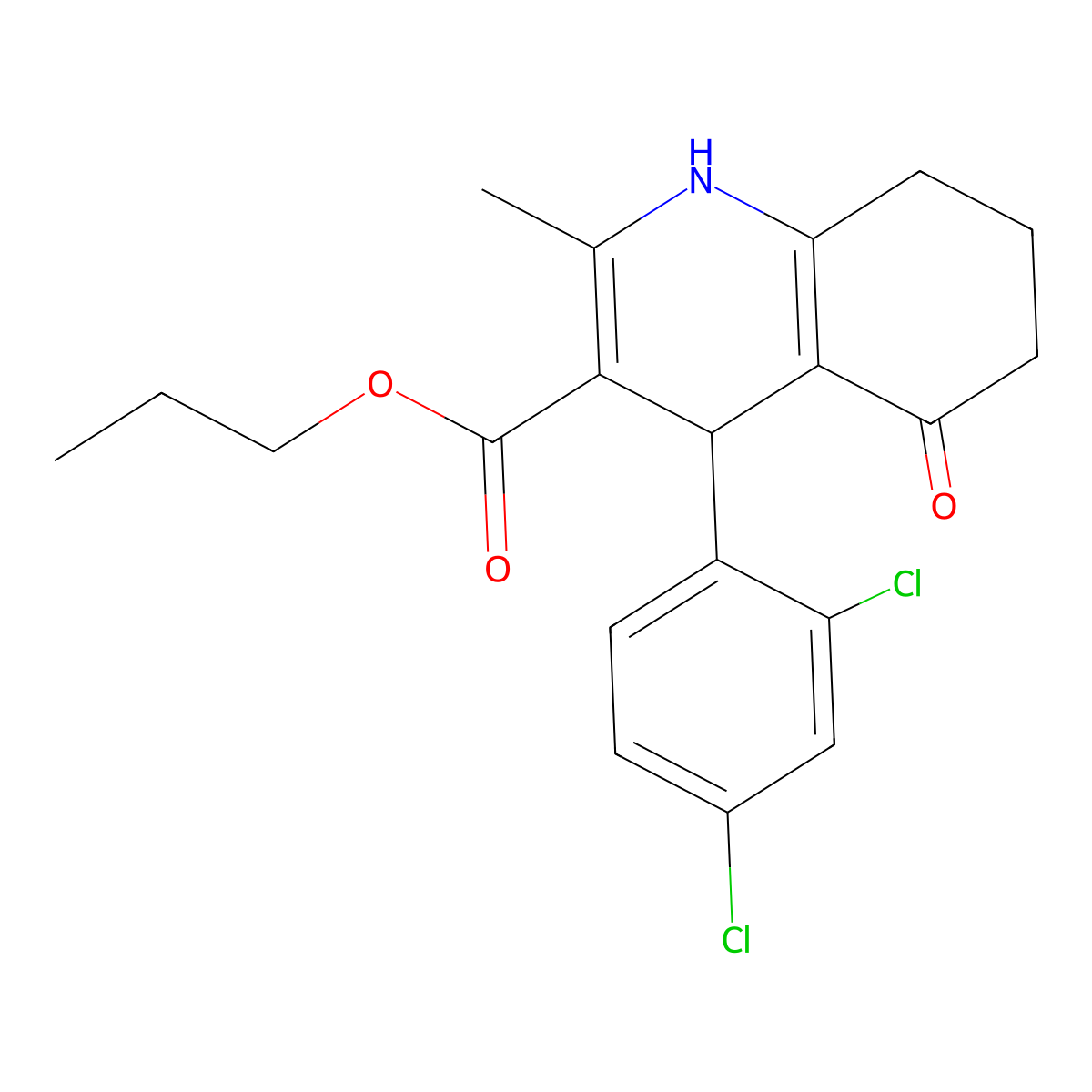 propyl 4-(2,4-dichlorophenyl)-2-methyl-5-oxo-4,6,7,8-tetrahydro-1H-quinoline-3-carboxylate molecular structure, CAS 299452-23-6