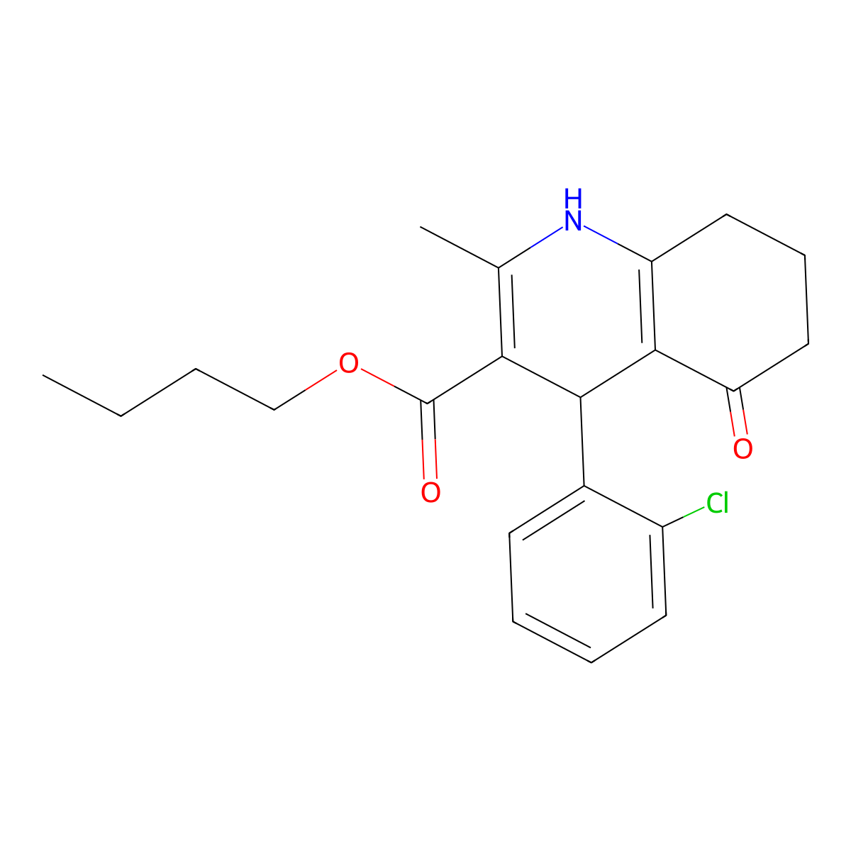 Butyl 4-(2-chlorophenyl)-2-methyl-5-oxo-1,4,5,6,7,8-hexahydroquinoline-3-carboxylate molecular structure, CAS 299452-24-7