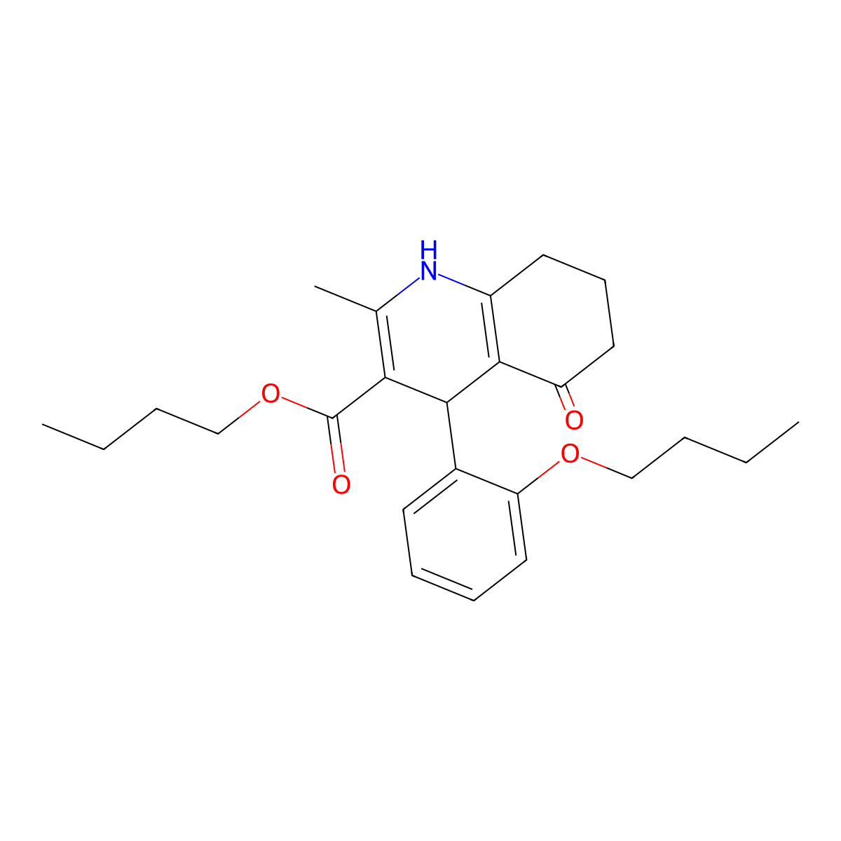 Butyl 4-(2-butoxyphenyl)-2-methyl-5-oxo-1,4,5,6,7,8-hexahydroquinoline-3-carboxylate molecular structure, CAS 299452-36-1