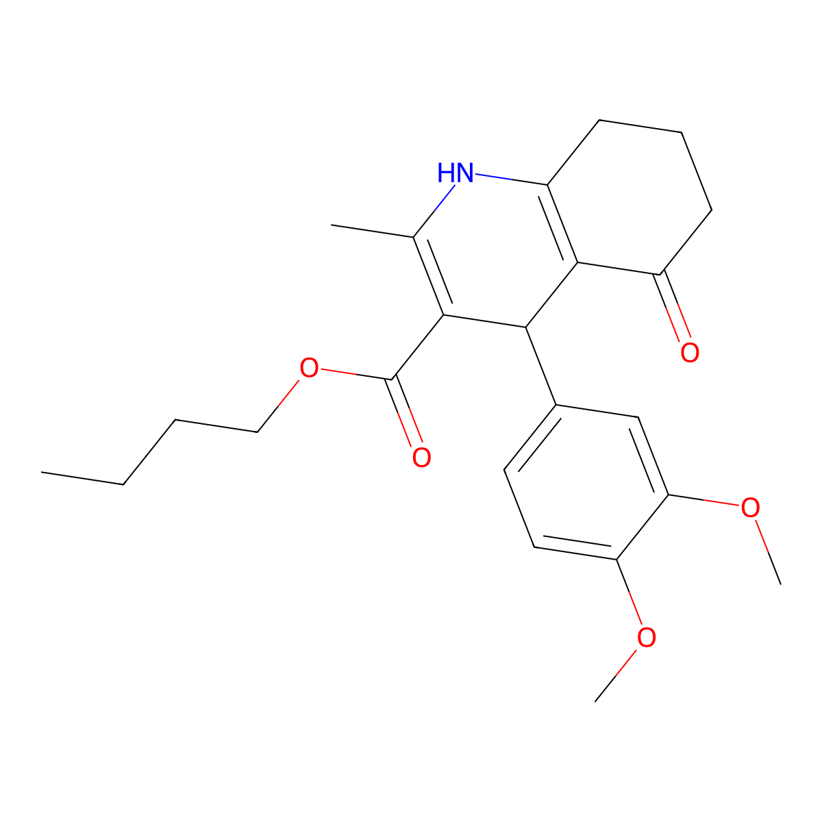 Butyl 4-[3,4-bis(methyloxy)phenyl]-2-methyl-5-oxo-1,4,5,6,7,8-hexahydroquinoline-3-carboxylate molecular structure, CAS 299452-40-7