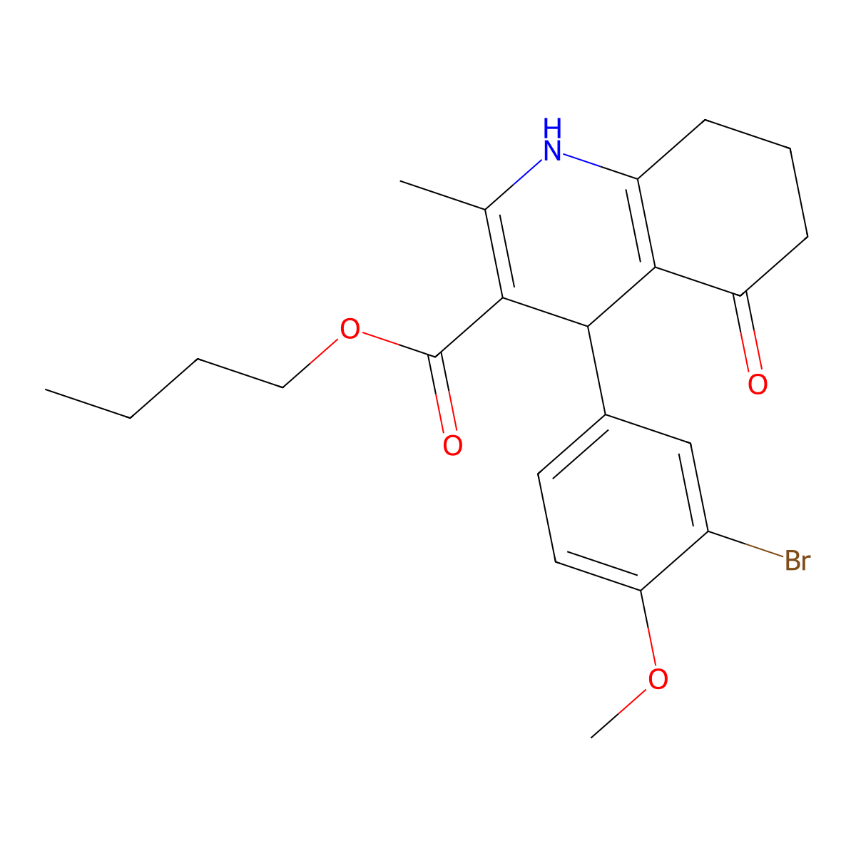 Butyl 4-(3-bromo-4-methoxyphenyl)-2-methyl-5-oxo-1,4,5,6,7,8-hexahydroquinoline-3-carboxylate molecular structure, CAS 299452-48-5