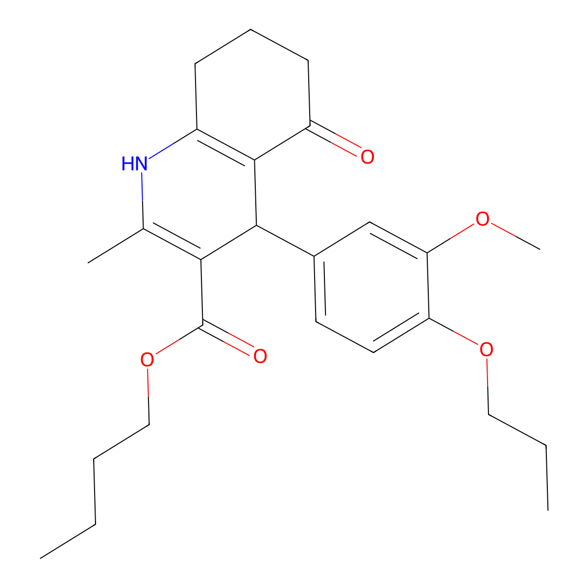 Butyl 4-(3-methoxy-4-propoxyphenyl)-2-methyl-5-oxo-1,4,5,6,7,8-hexahydroquinoline-3-carboxylate molecular structure, CAS 299452-51-0