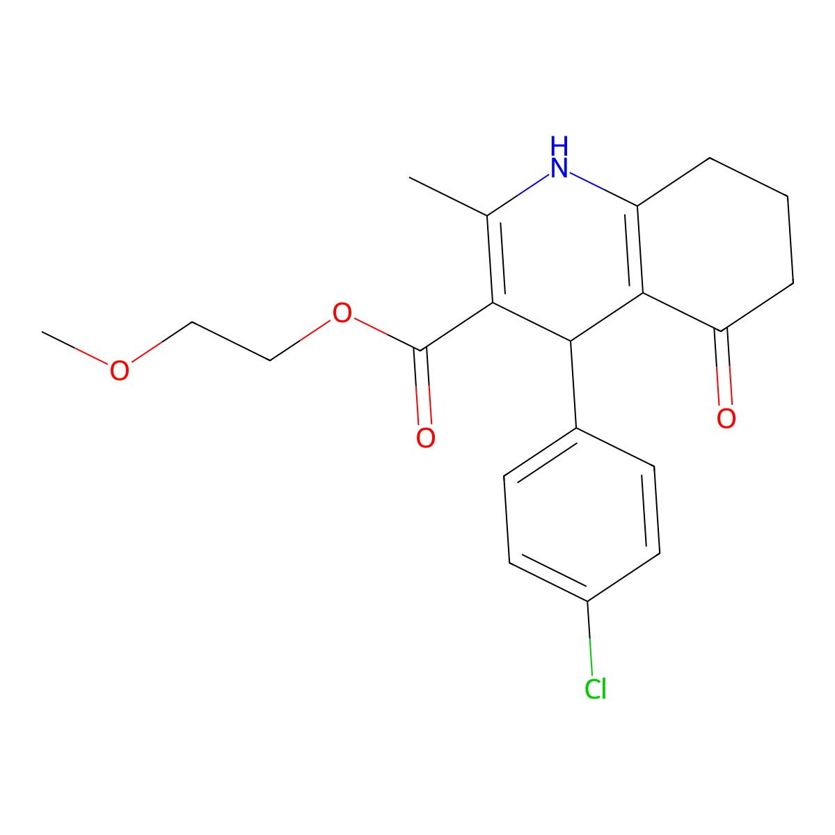 2-Methoxyethyl 4-(4-chlorophenyl)-2-methyl-5-oxo-1,4,5,6,7,8-hexahydroquinoline-3-carboxylate molecular structure, CAS 299452-57-6