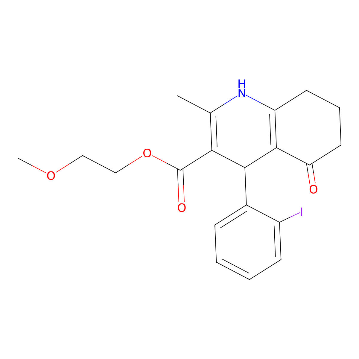 2-Methoxyethyl 4-(2-iodophenyl)-2-methyl-5-oxo-1,4,5,6,7,8-hexahydroquinoline-3-carboxylate molecular structure, CAS 299452-59-8