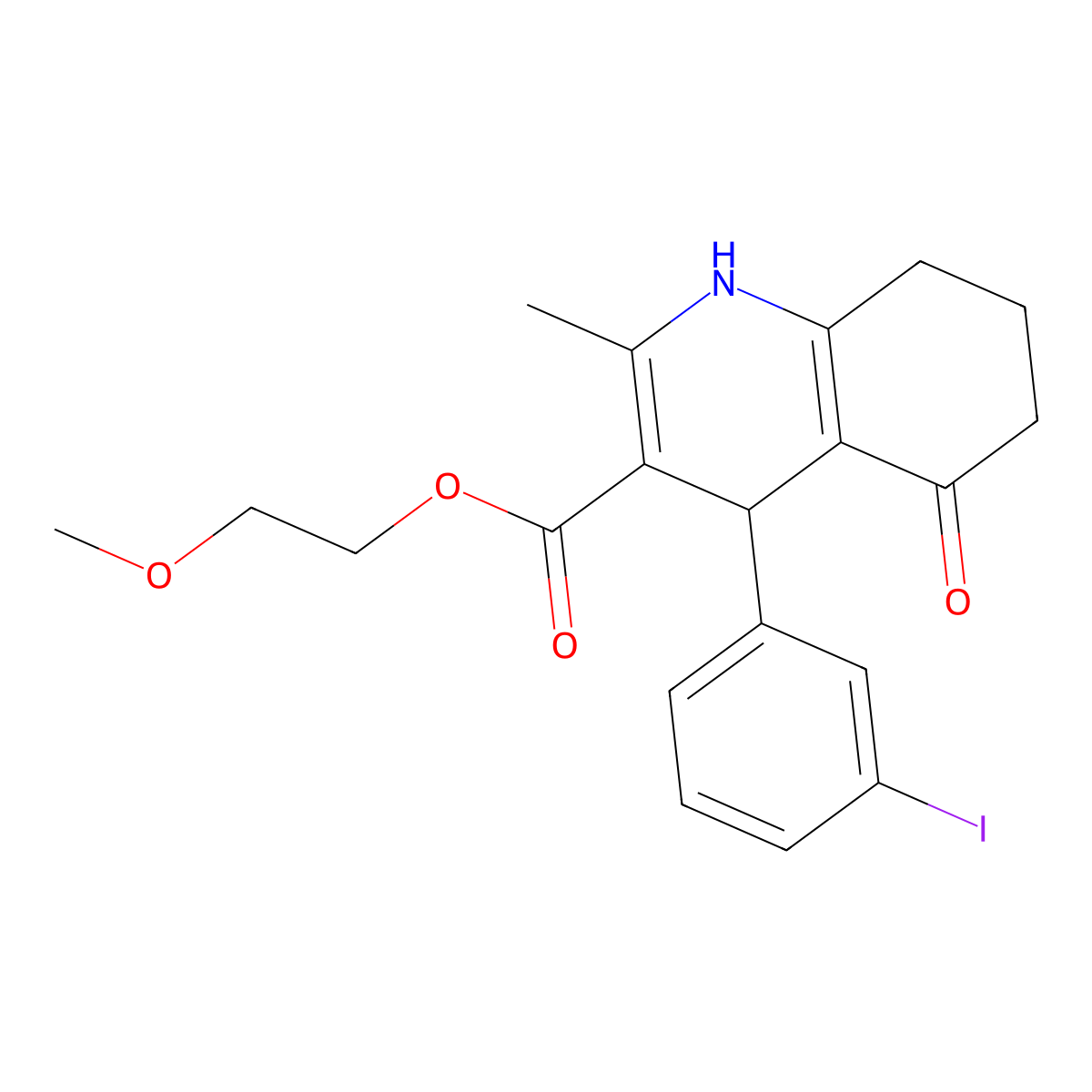 2-Methoxyethyl 4-(3-iodophenyl)-2-methyl-5-oxo-1,4,5,6,7,8-hexahydroquinoline-3-carboxylate molecular structure, CAS 299452-60-1