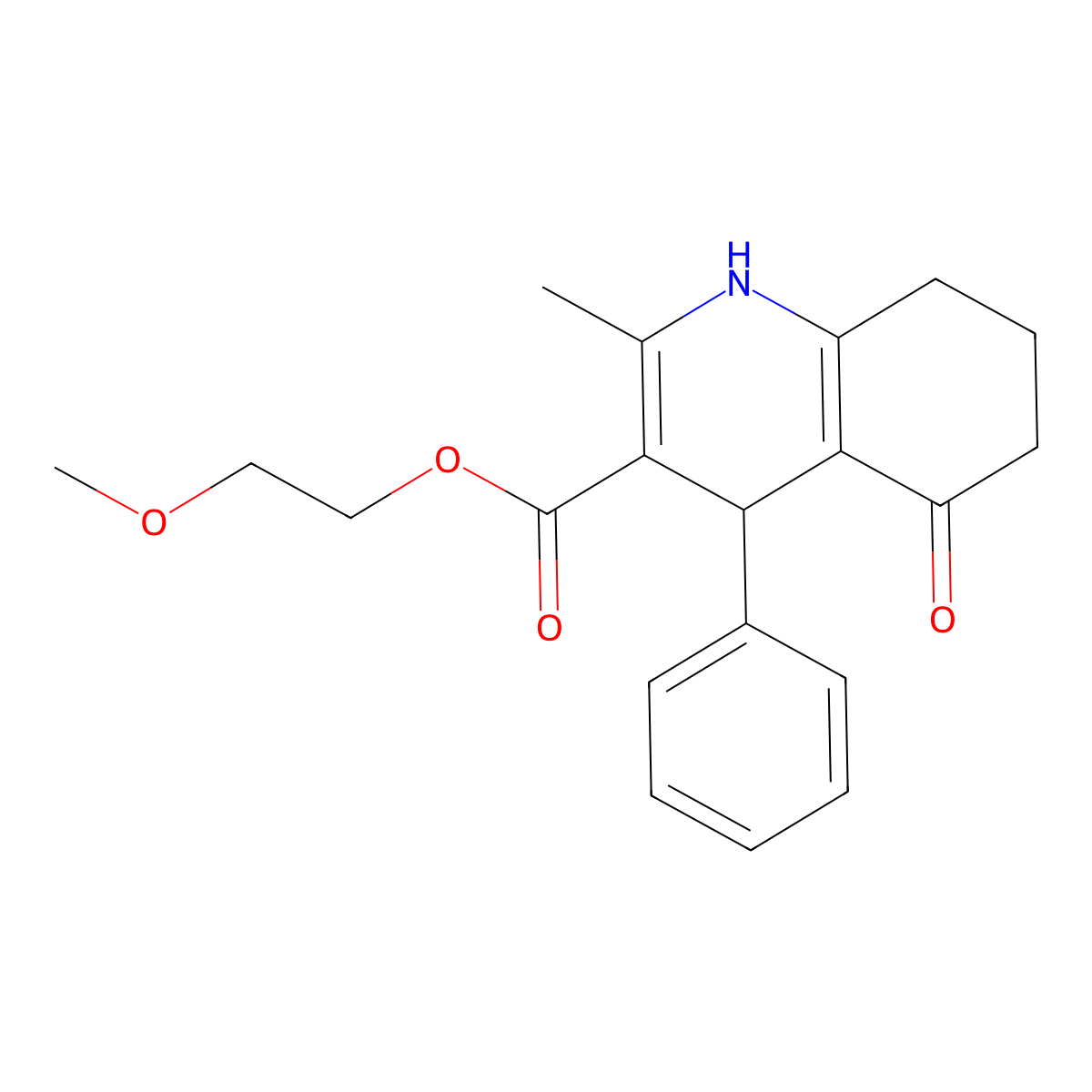2-Methoxyethyl 2-methyl-5-oxo-4-phenyl-1,4,5,6,7,8-hexahydroquinoline-3-carboxylate molecular structure, CAS 299452-61-2