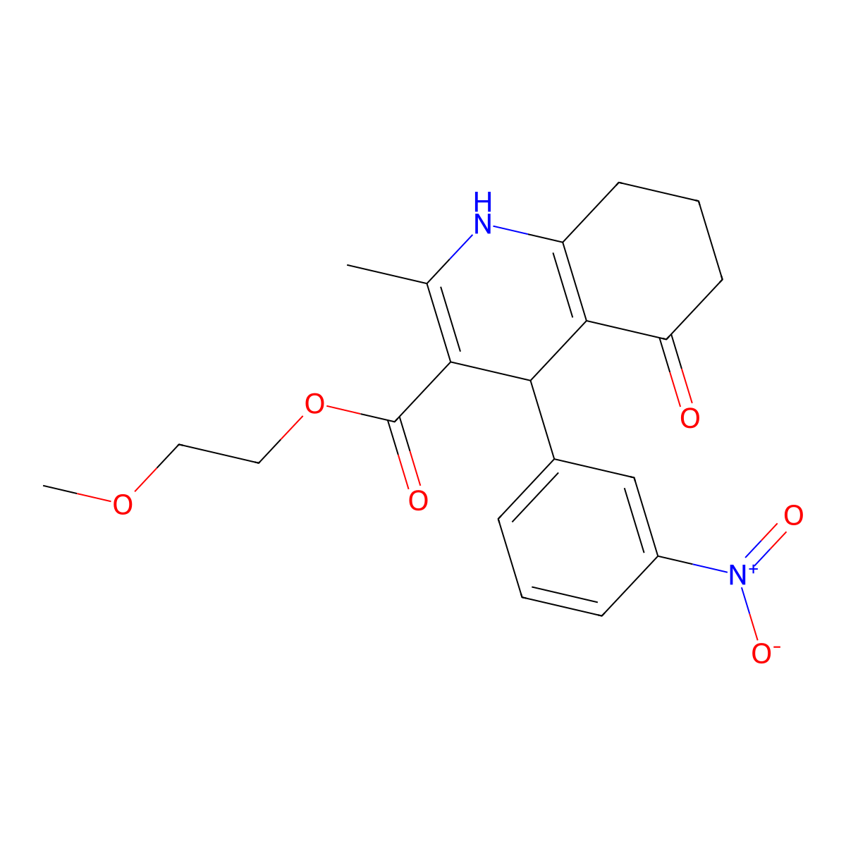 2-Methoxyethyl 2-methyl-4-(3-nitrophenyl)-5-oxo-1,4,5,6,7,8-hexahydroquinoline-3-carboxylate molecular structure, CAS 299452-69-0